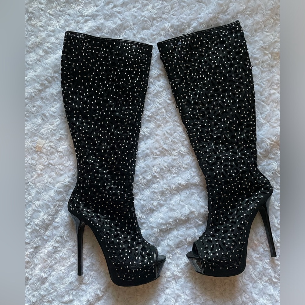 Thigh High Black Studded Platform Boots